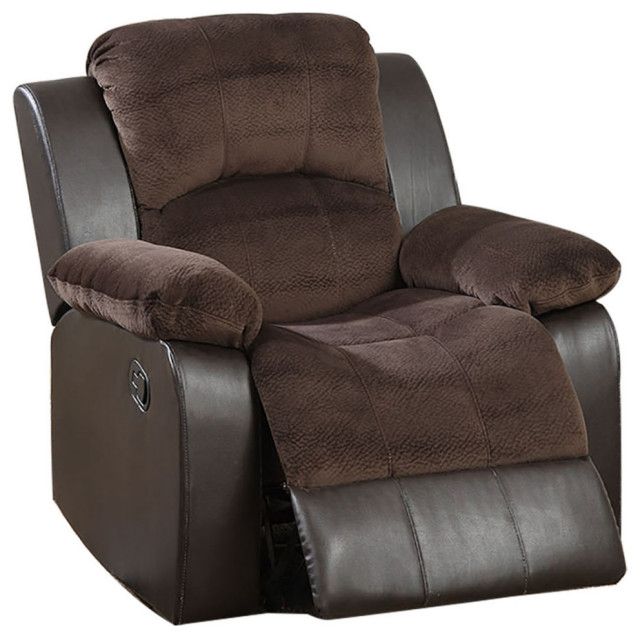 Padded Suede Upholstered Rocker Recliner, Chocolate Contemporary