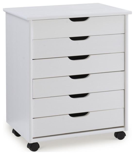 Cary 6-Drawer Wide Roll Cart, White Wash