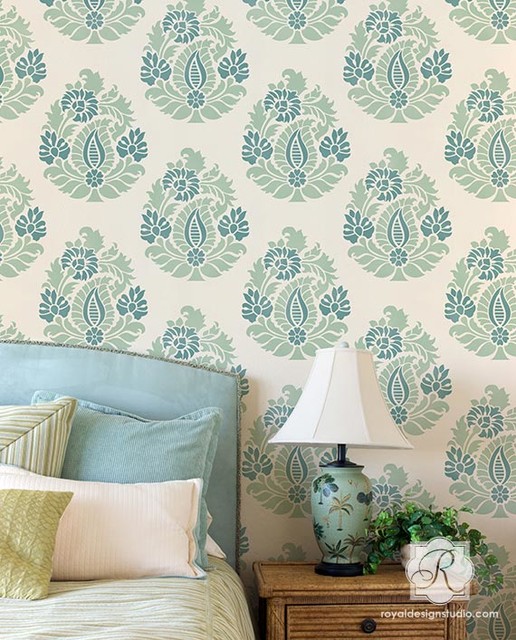 Indian Paisley Wall Stencil Projects Asian Bedroom