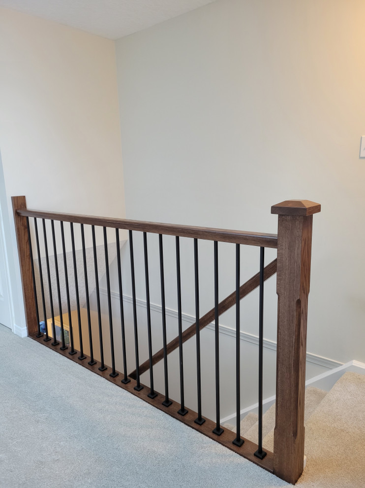 Transitional carpeted straight mixed material railing staircase photo in Other with carpeted risers