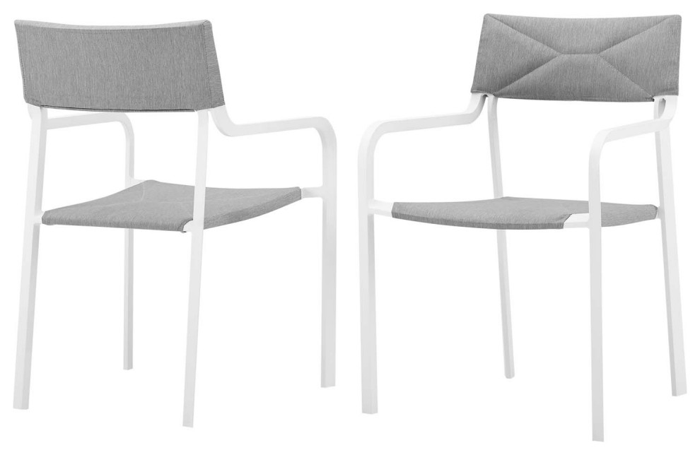 Lounge Chair Armchair, Set of 2, Aluminum, Metal, White Gray, Outdoor Contemporary Outdoor