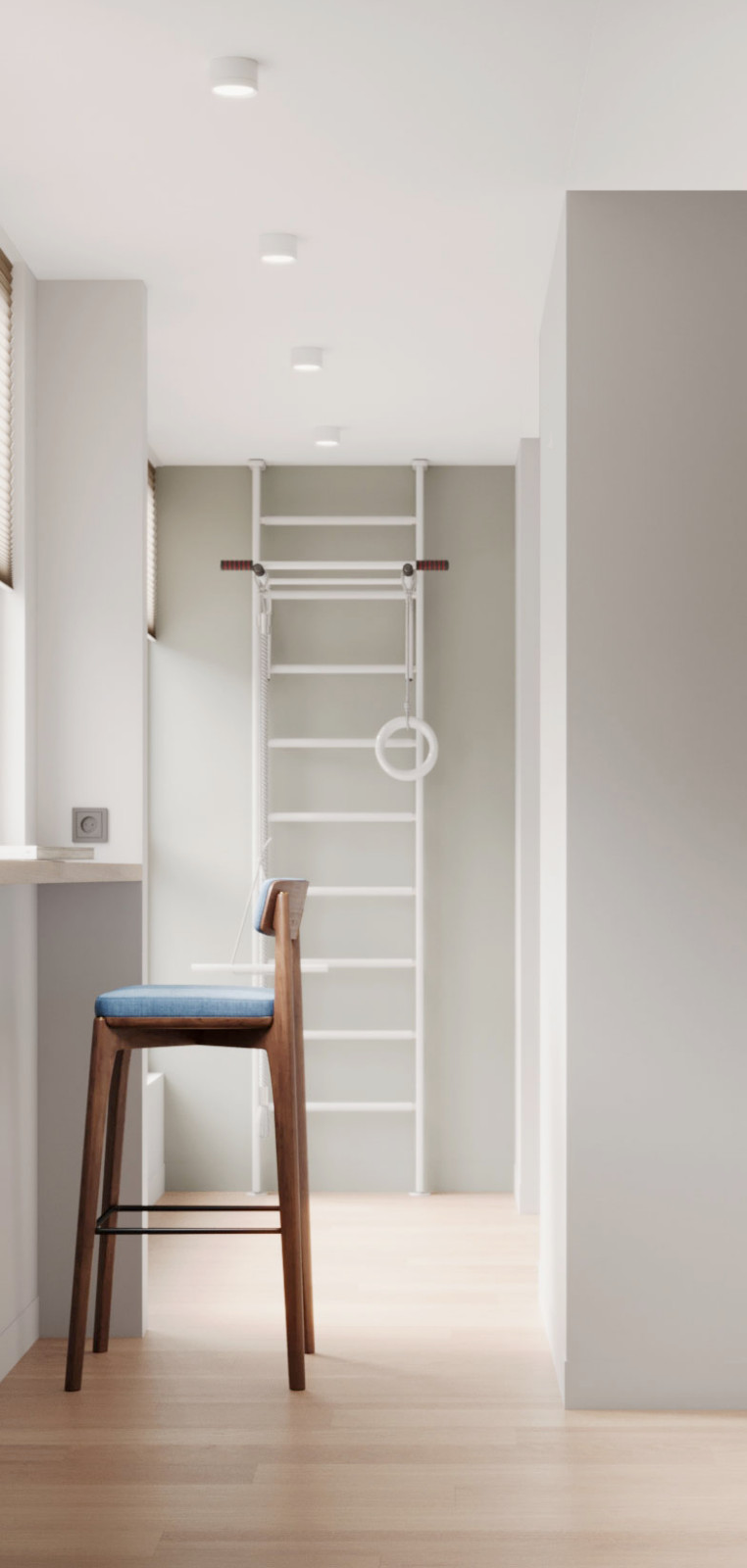 Современный интерьер с яркими акцентами и геометрическими формами