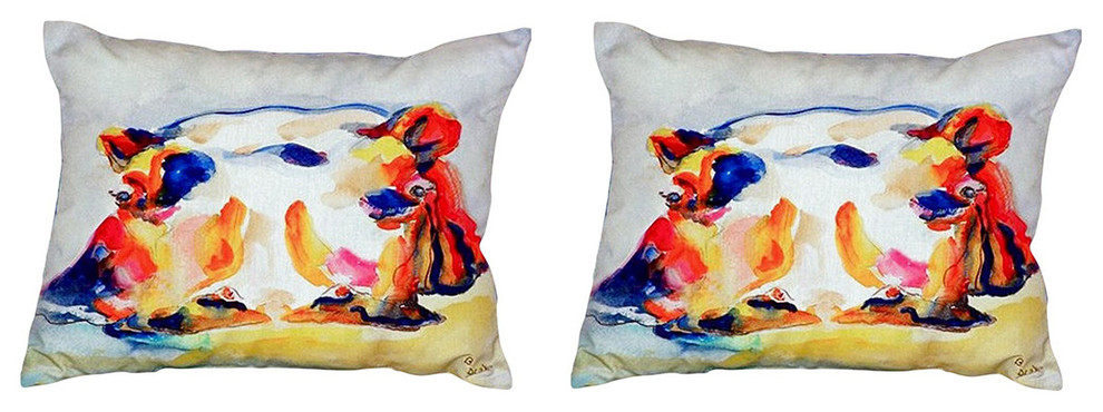 Pair of Betsy Drake Hippo No Cord Pillows 16 Inch X 20 Inch