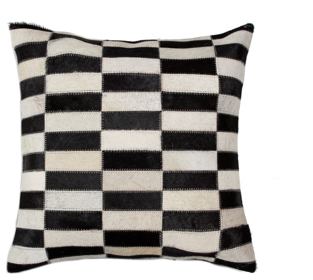 Torino Linear Cowhide Pillow Black White 18 X18 Contemporary Torino Linear Cowhide Pillow Black White