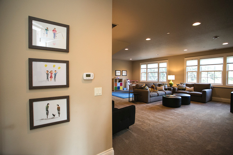 Inspiration for an expansive transitional kids' playroom in Portland.