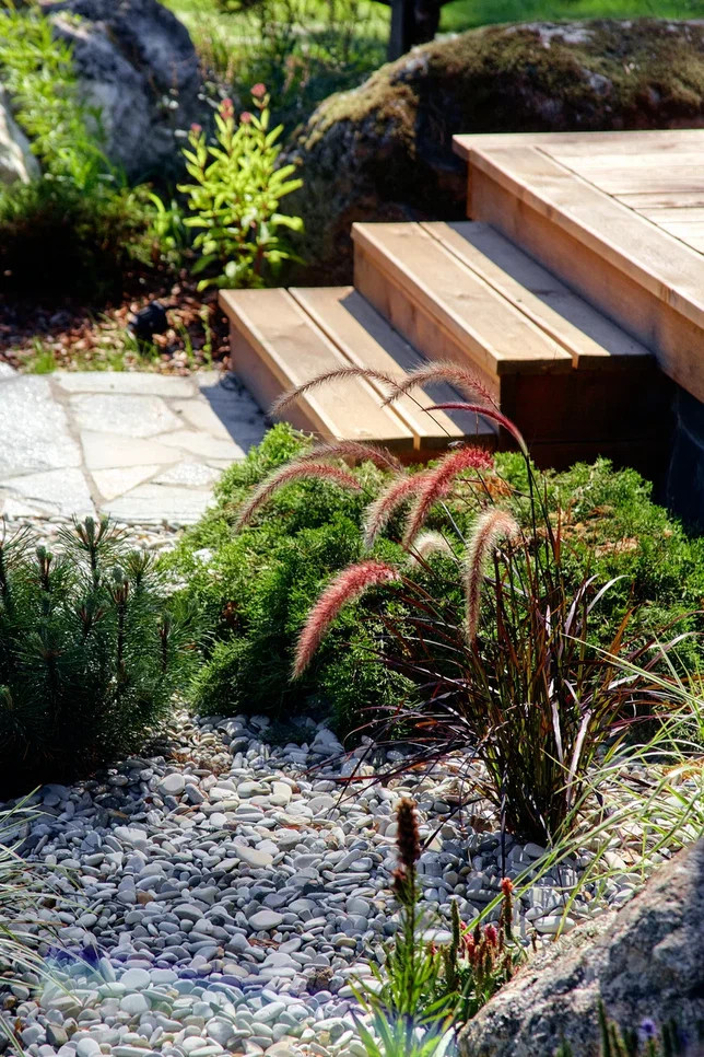 Рощинский сад с камнем в терассе