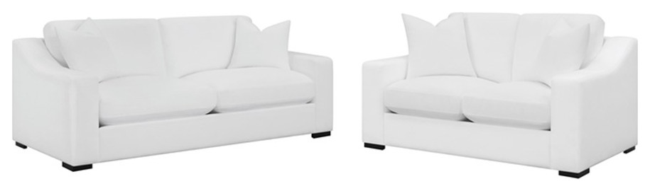 Coaster Ashlyn 2-piece Fabric Upholstered Sloped Arms Living Room Set in White