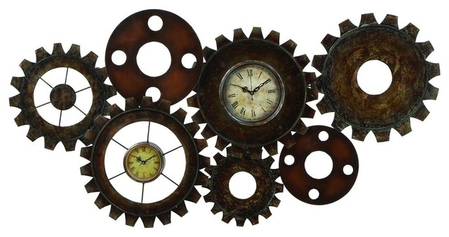 Metal Time Piece 2 Clock Faces Set Brown Frame Gears Wall Decor Traditional Clocks By Gwg - Gear Wall Clocks Metal Metal Time Piece 2 Clock Faces Set Brown Frame Gears Wall Decor Traditional Clocks By Gwg - Gear Wall Clocks Metal