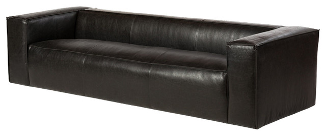 Lenyx 110 Leather Sofa Distressed Black