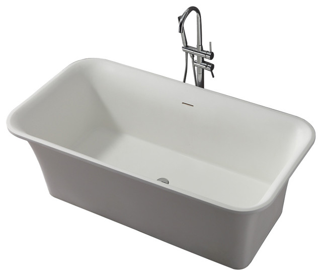 67" White Rectangular Solid Surface Smooth Resin Soaking Bathtub
