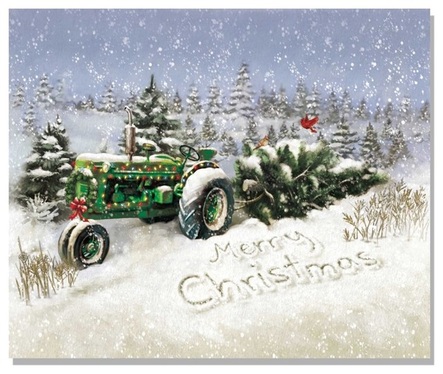 Christmas Tree Tractor Lighted Canvas Wall Art Contemporary Prints And Posters By Virventures