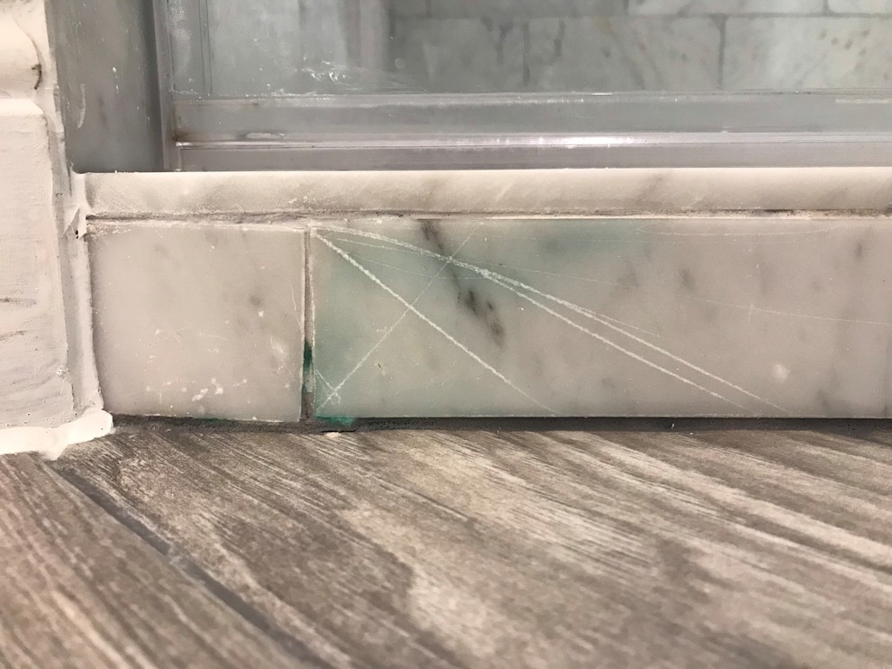 Blue substance coming out of new shower tile grout? | Houzz Forum