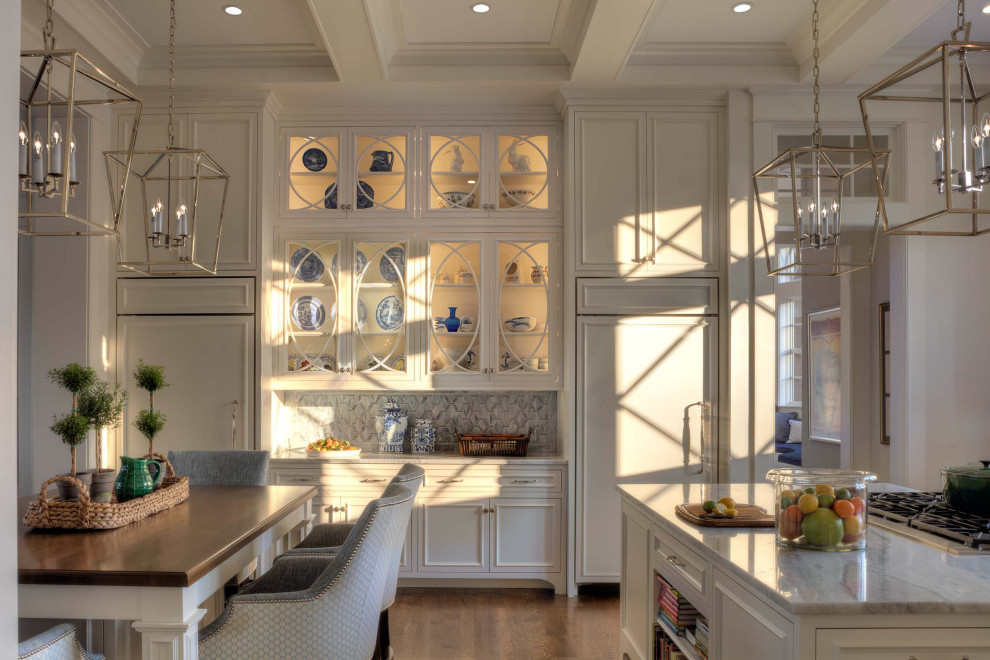 Example of a large beach style kitchen design in Baltimore with an island