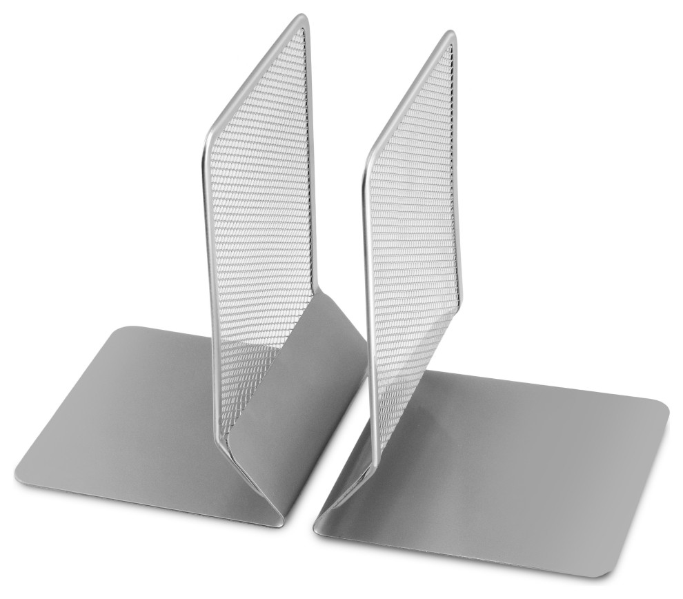 YBM Home Silver Heavy Duty Metal Bookends for Office Shelves and Desk