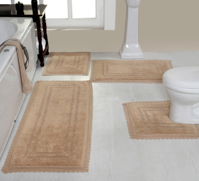 Opulent Collection Reversible 4 Piece Bath Rug Set, Machine Wash