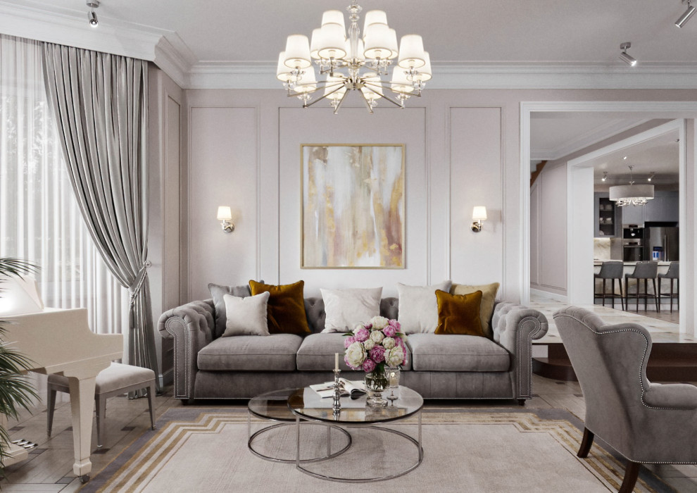 КЛАССИЧЕСКАЯ ГОСТИНАЯ В ЗАГОРОДНОМ ДОМЕ