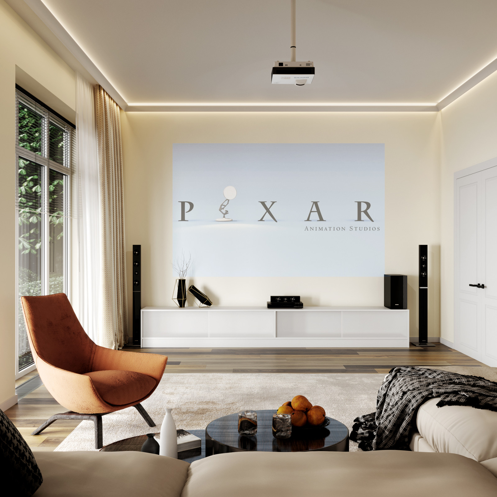 Гостиная - кинотеатр в частном доме