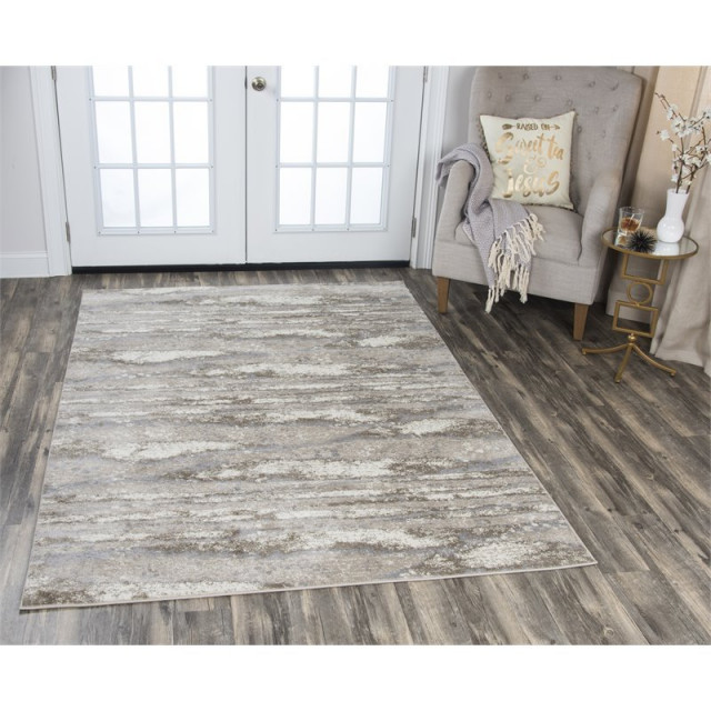 Encore 5'2" x 7'3" Abstract Beige/Gray/Rust/Blue Power-Loomed Area Rug