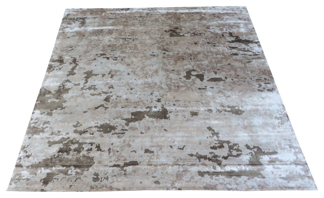 9x9'3 Square Hand Knotted Brown & Beige Modern Abstract Oriental Rug