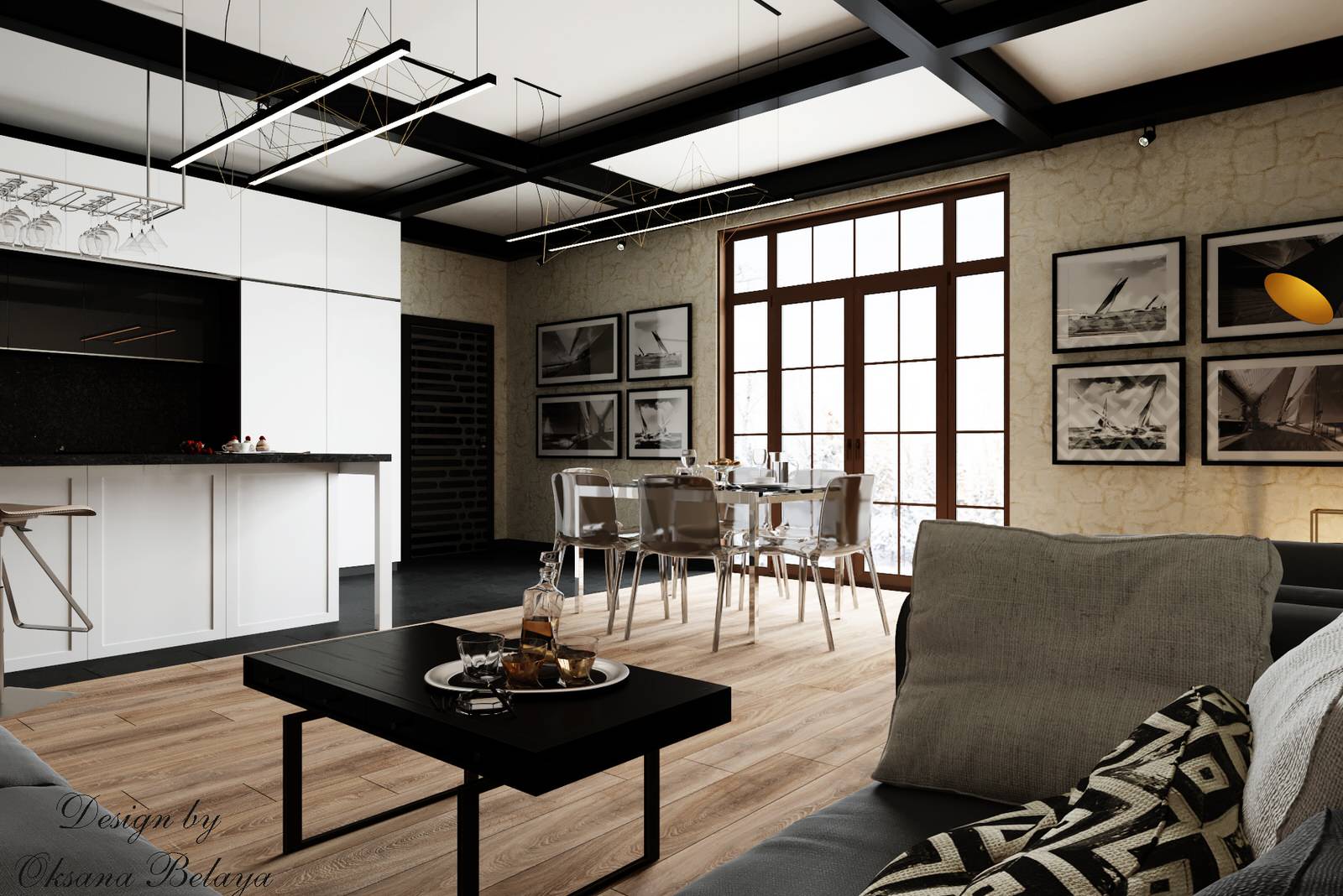 Частное домовладение гостиная-кухня