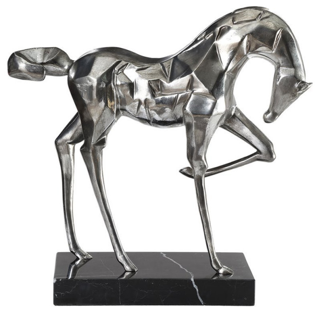 Bowery Hill Modern Horse Sculpture in Brushed Nickel and Black