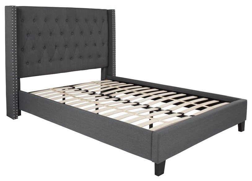 Flash Furniture Riverdale Upholstered Full Platform Bed in Dark Gray