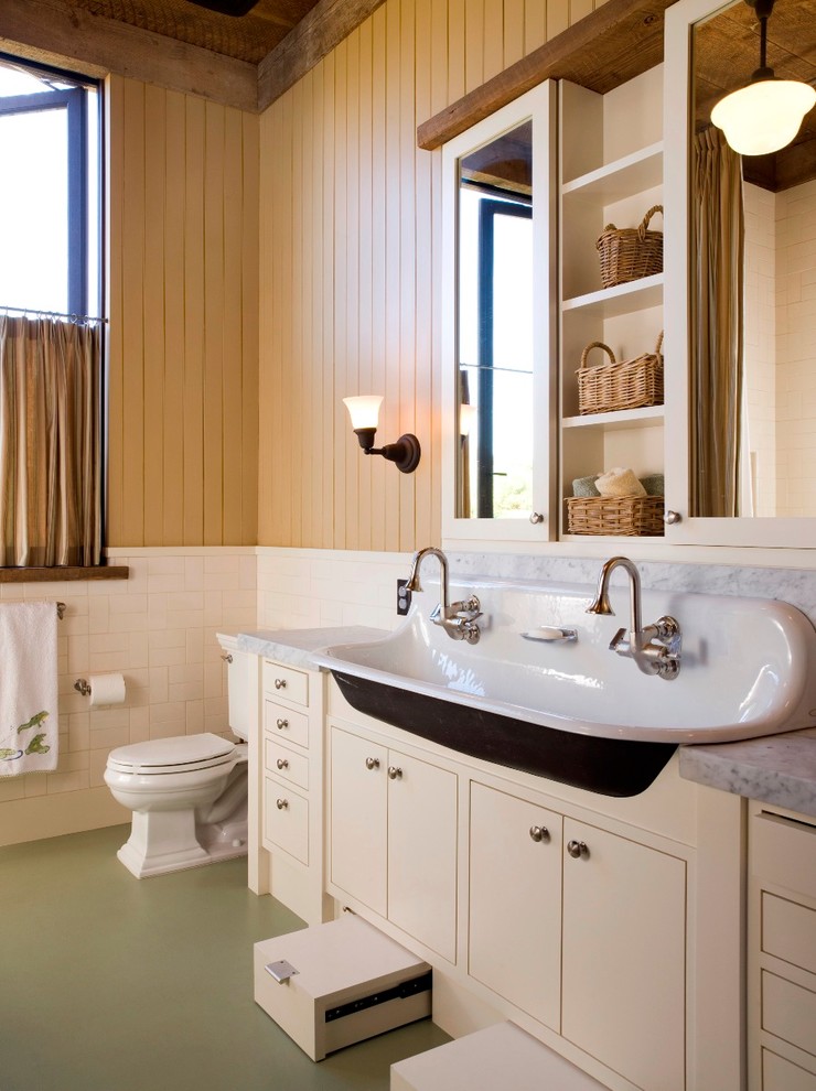 Inspiration for a traditional kids bathroom in San Francisco with a trough sink and flat-panel cabinets.