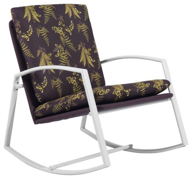 CRO Decor Bessemer Wood Rocking Chair with Linen Fabric Cushion in
