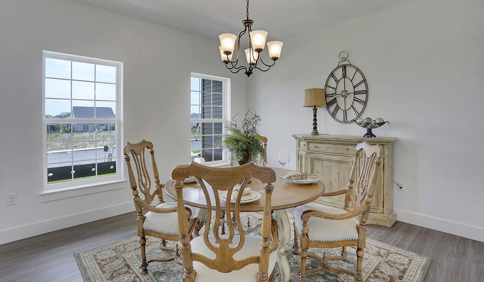 Design ideas for a large traditional separate dining room in Other with grey walls.