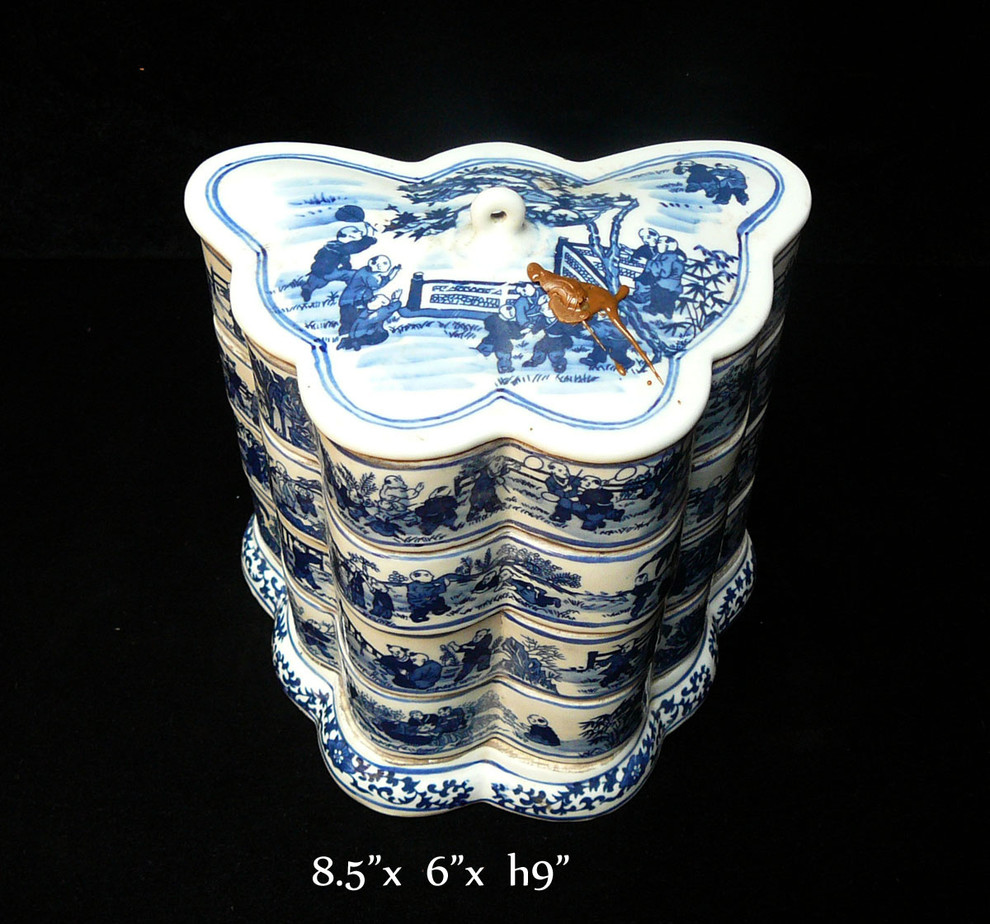 Porcelain Blue & White Butterfly Shape Stack Candy Box