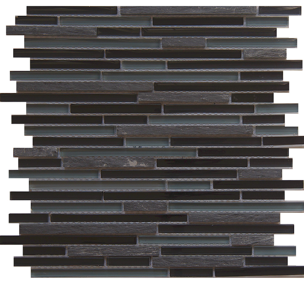 12"x12" Glass and Stone Mosaic Tile, Horizon Collection, Midnight