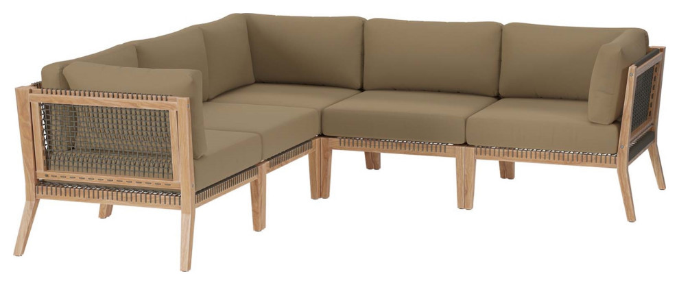 Clearwater Outdoor Patio Teak Wood 5-Piece Sectional Sofa