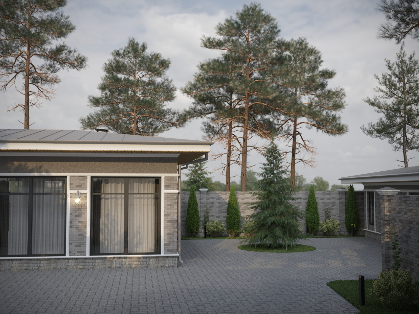 Одноэтажный дом в стиле Райта