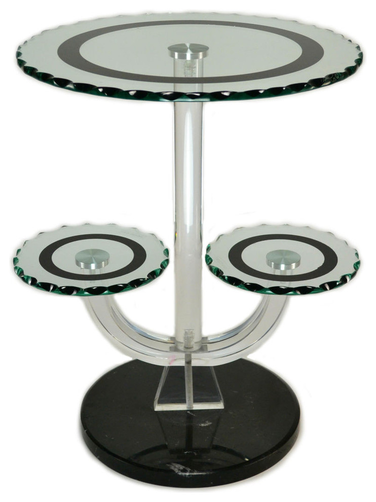 Consigned Tiered Glass Table Fossil Marble Retro Art Deco, English, circa 1970