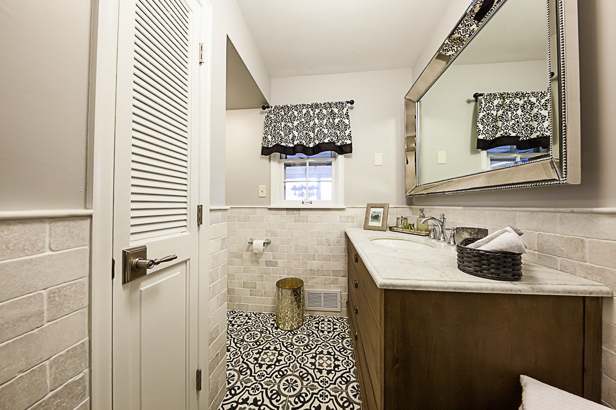 Casually cool cement tile bathroom