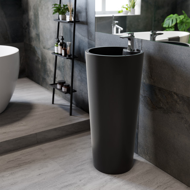 Monaco Circular Basin Pedestal Sink, Matte Black Modern Bathroom