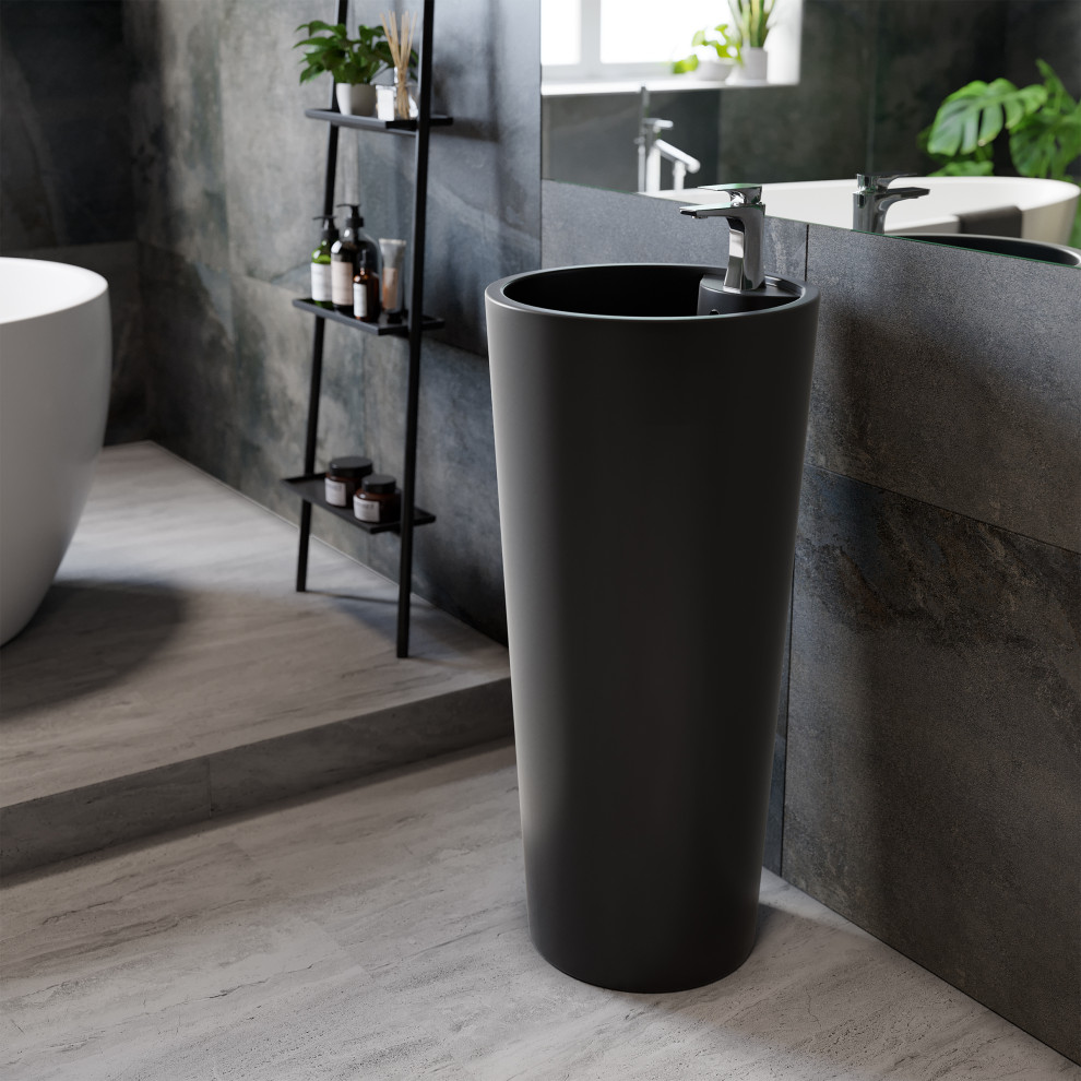 Monaco Circular Basin Pedestal Sink, Matte Black Modern Bathroom
