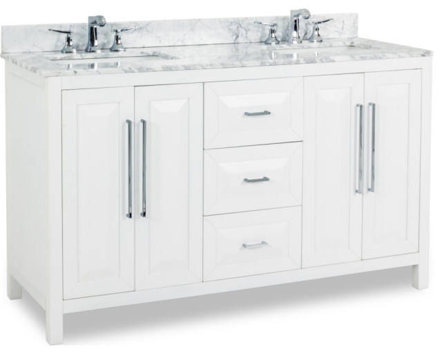 60 Double White Vanity Polished Chrome, White Vanity With Marble Top