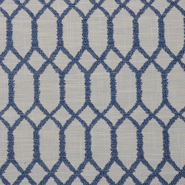 Royal Blue Diamond Geometric Lattice Linen Woven Upholstery Fabric Contemporary Upholstery