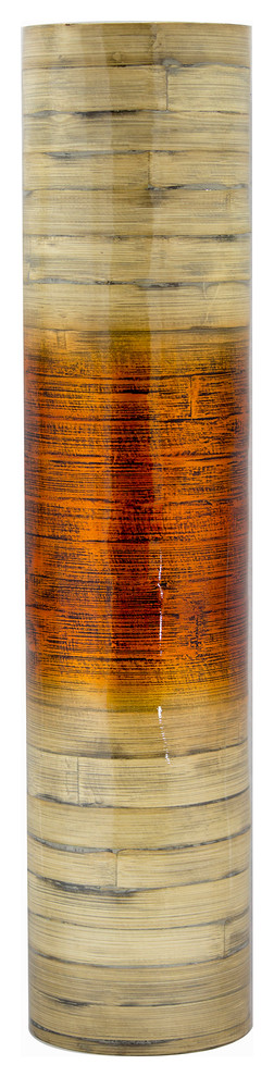 Noor 32" Spun Bamboo Stovepipe Floor Vase, Metallic Orange & Natural Bamboo