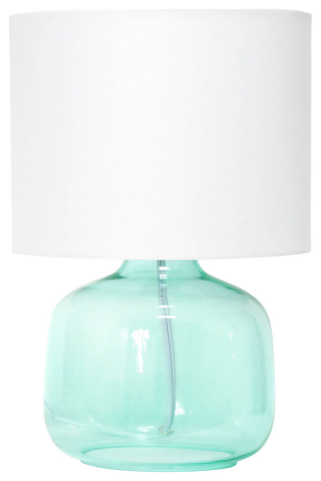 Simple Designs Modern Glass Table Lamp with Fabric Shade Aqua with
