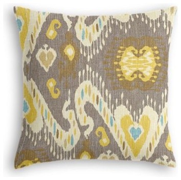 Gray, Yellow & Aqua Ikat Custom Throw Pillow