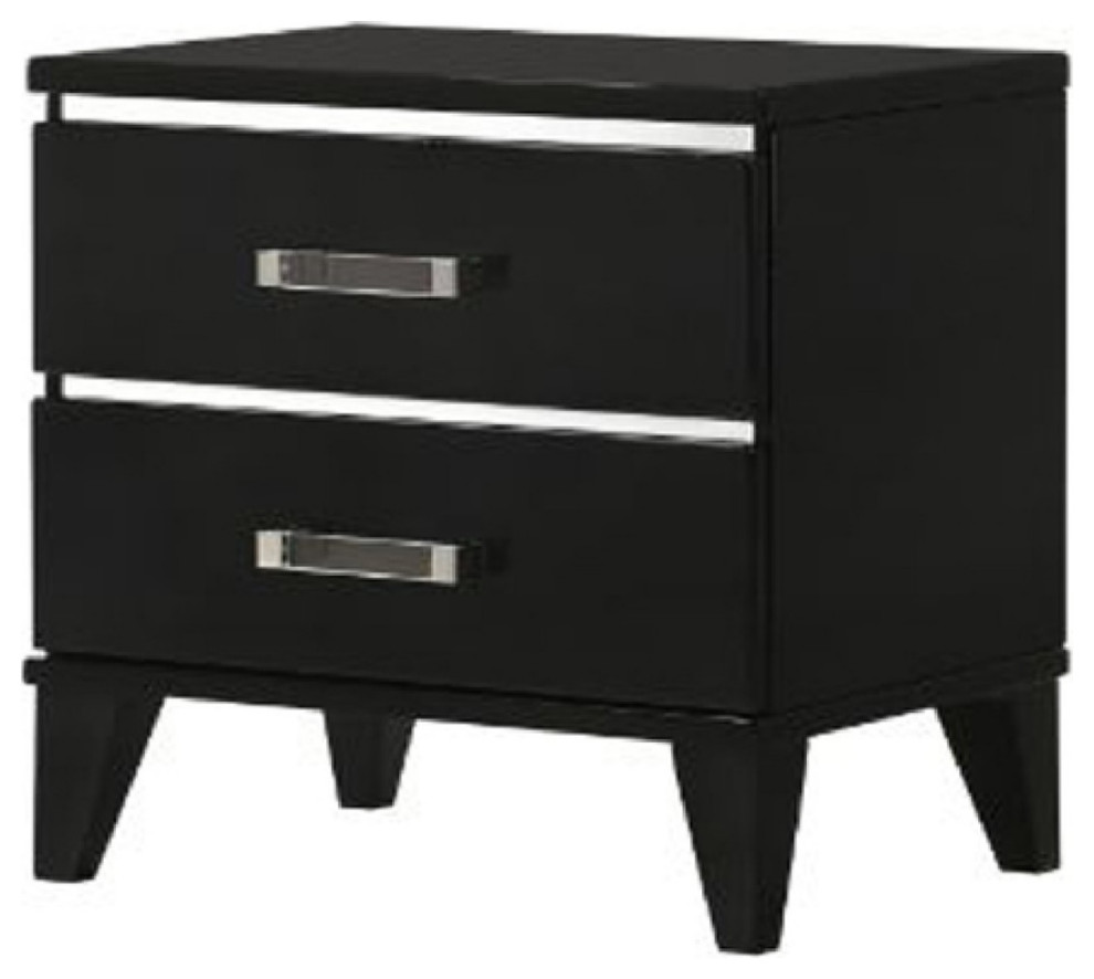 Nightstand With 2 Drawers And Metal Trim, Black Transitional