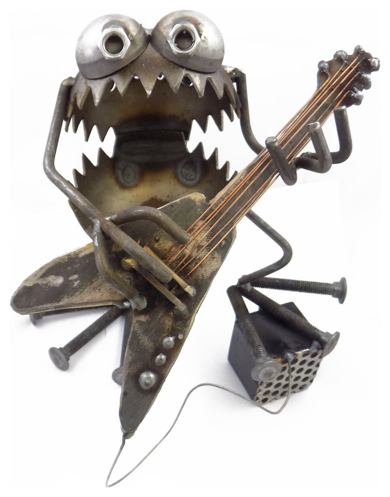 Sugarpost Gnome Be Gone Electric Guitar Player Welded Metal Art Made in