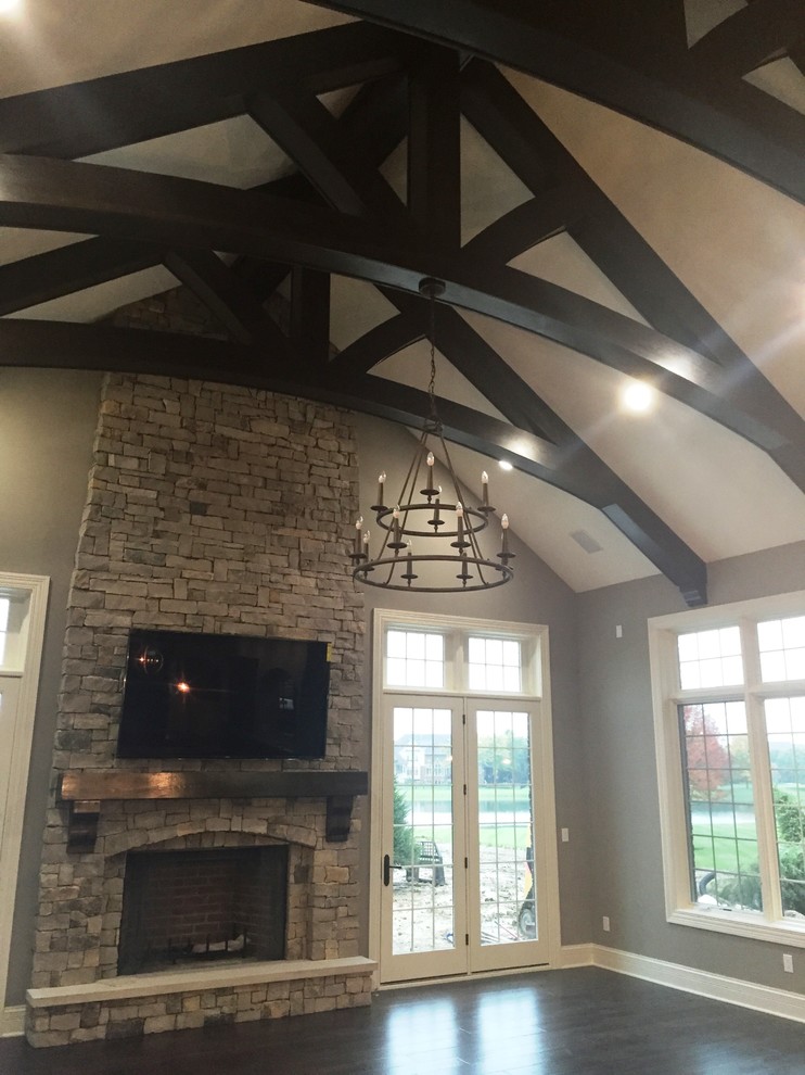 Custom Built Fireplace and Beams Traditional Family Room