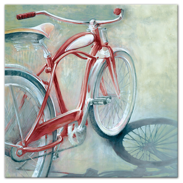 Red Bicycle Painting 12x12 Canvas Wall Art Contemporary