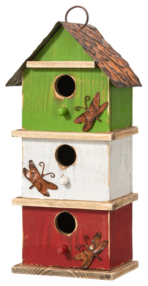 ThreeTiered Distressed Solid Wood Birdhouse Farmhouse Birdhouses
