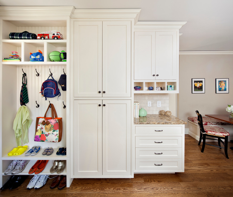Design ideas for a transitional mudroom in New York.