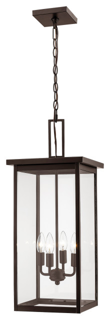 Barkeley Collection 4-Light 27" Tall Outdoor Hanging Pendant, Powder Coat Bronze