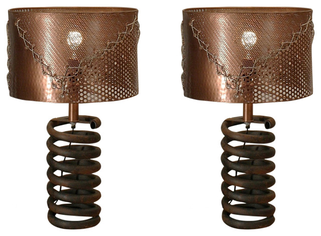 Coil Lamps with Copper Shade,  Set of 2